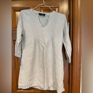 Tahari Linen Tunic Shirt Dress Large Grey With Pockets